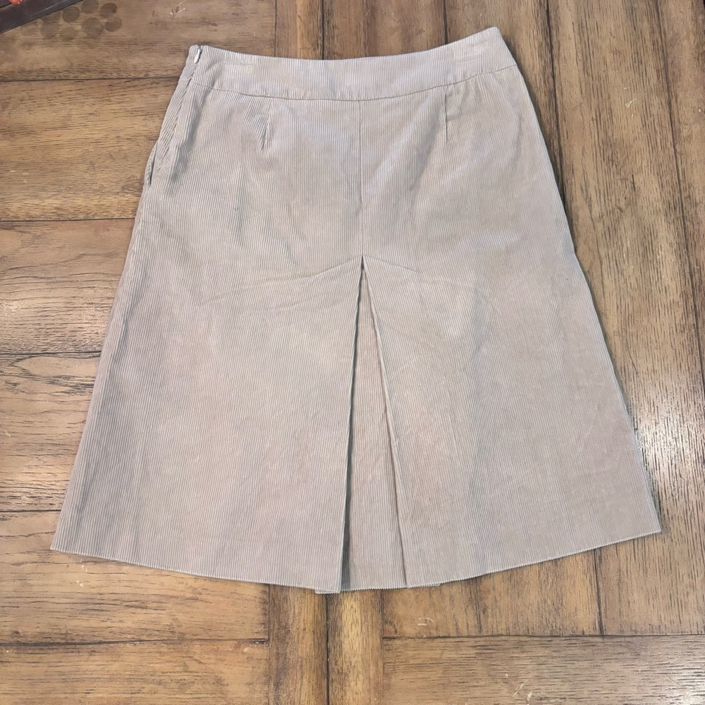 Zara Basics Corduroy Pleat Skirt, Small, Cream/Tan, Preppy Academia Office Retro